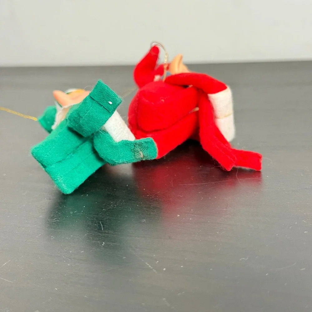 Vintage Pair of Christmas Pixie Elf Ornaments Knee Hugger Dolls Japan